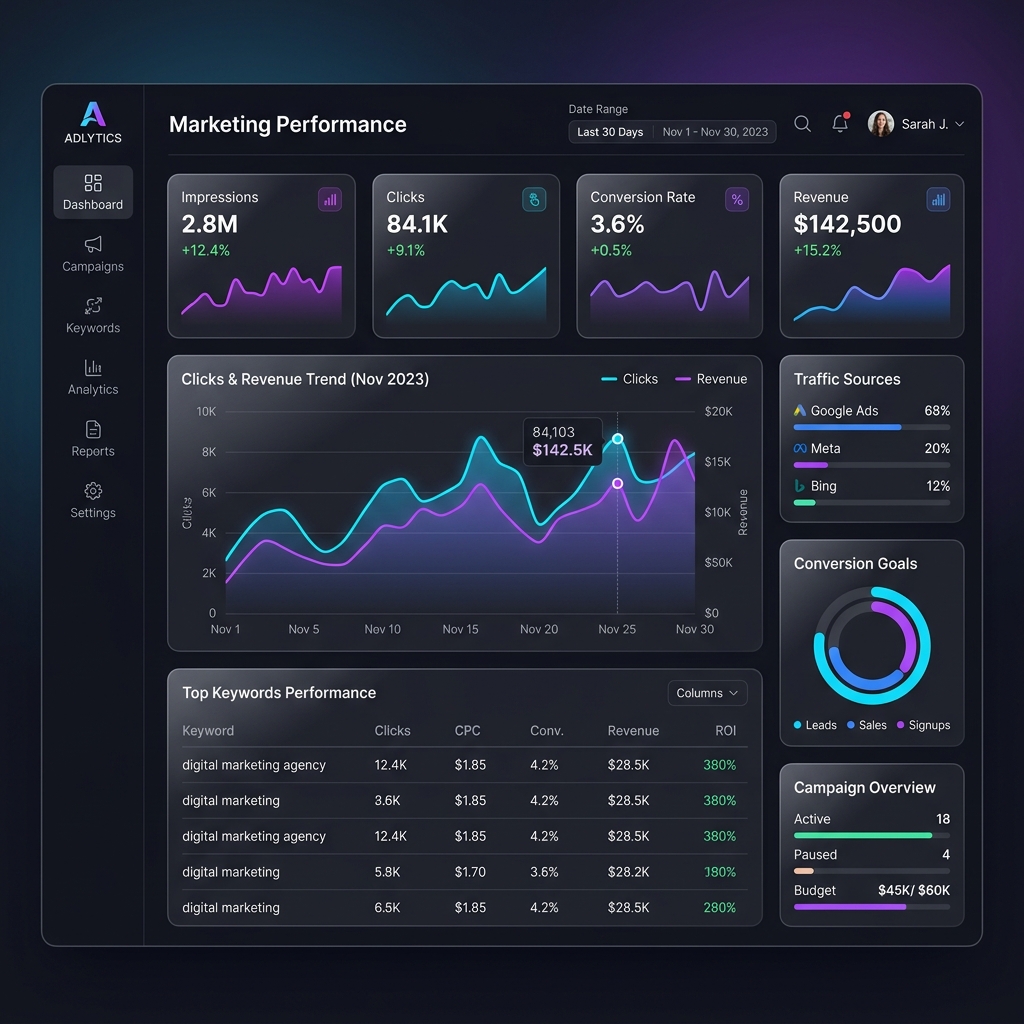 Google Ads Performance Dashboard Mockup